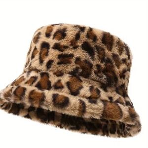 Leopard Print Faux Fur Bucket Hat